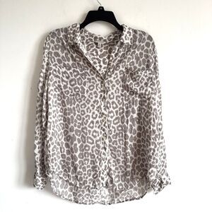 Lucky Print Button Down Shirt Animal Print Rayon Cheetah Pockets Size Large